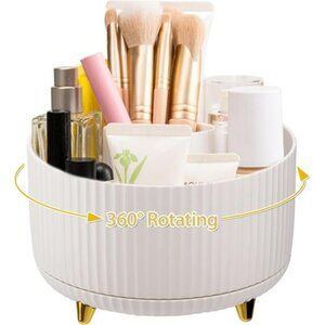 Rotating Makeup Organizer Brush Holder Desktop Cosmetic Storage Box White